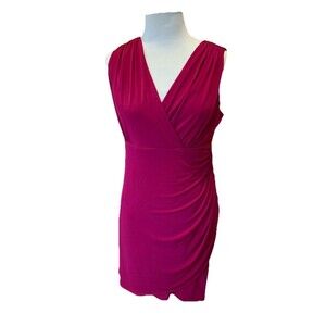 Alfani Petite Sz 14P Bodycon Rouched Dress Liquid Knit Stretchy Party Plum
